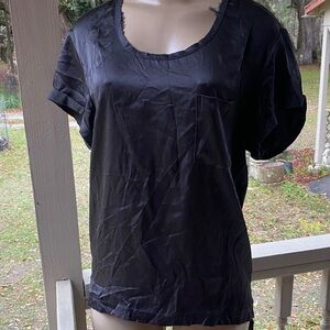 rag & bone women’s dark gray 100% silk Short Sleeve pocket blouse Sz M